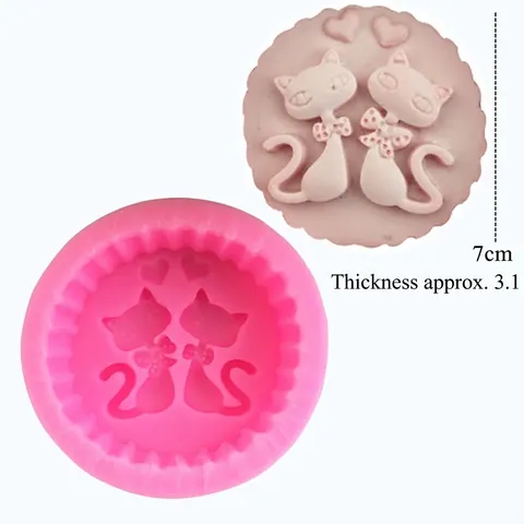 Silicone Cat Heart Couple Relief Mold For Fondant Cake Chocolate Soap Candle DIY Baking Tool Pink Animal Shape Mold
