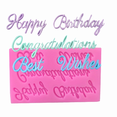 Best Wishes Happy Birthday Congratulations Φόρμα Σιλικόνης για Τούρτα Fondant Σοκολάτα Εργαλείο Ζαχαροπλαστικής DIY Craft Ροζ Φόρμα Διακόσμησης