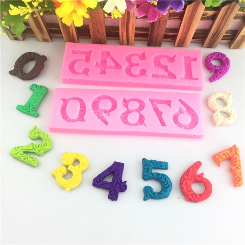 Molde de Silicona con Números en Relieve Vintage para Pastel de Fondant Chocolate Caramelos Cifras Numéricas Herramienta para Hornear