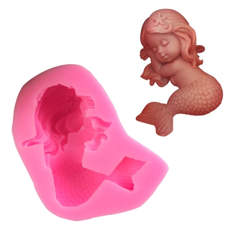3D Schlafende Meerjungfrau Schwanz Silikonform Für Fondant Tortendekoration Seife Kerze DIY Handgemachte Backwerkzeug Rosa Form