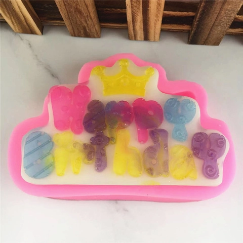 Stampo in Silicone Corona Happy Birthday per Decorazione Torte Fai da Te Strumento da Forno Fondente Cioccolato Artigianato in Resina
