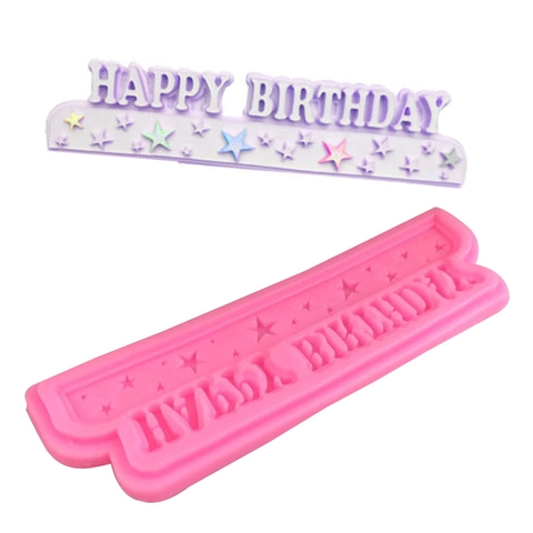 Happy Birthday Sterne Silikonform Fondant Schokolade Backen Dekoration Werkzeug Rosa Sternmuster Festliches Backzubehör
