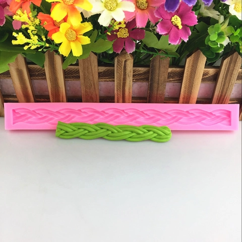 Braided Rope Chain Silicone Fondant Cake Mold Pink Twist Pattern For Chocolate Sugar Craft Baking Decorating Border Tools