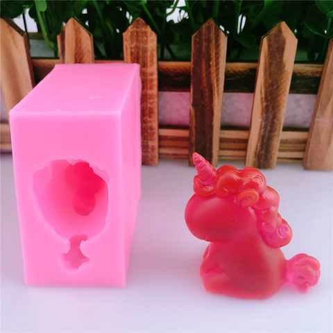 Molde de Silicona con Forma de Unicornio 3D para Jabón Artesanal Vela Resina Fondant Decoración de Pasteles Rosa