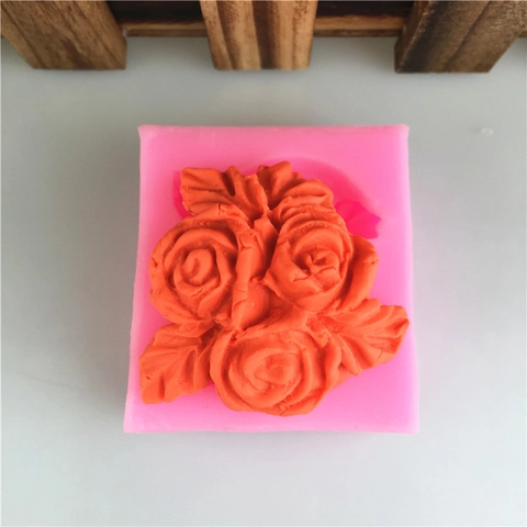 DIY 3 Roses Flower Silicone Mold For Handmade Soap Fondant Cake Decoration Sugarcraft Baking Tool Pink Square Mold