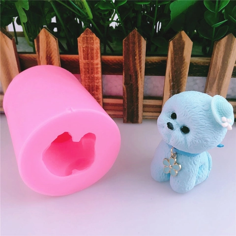3D Cute Bichon Puppy Dog Silicone Mold For DIY Baking Fondant Aromatherapy Stone Chocolate Cake Decoration Handmade Craft Mold Pink