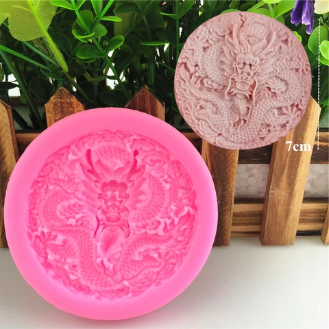 Drakenreliëf Ronde Siliconen Vorm Voor DIY Handgemaakte Fondant Taart Chocolade Zeep Aroma Kaars Roze Bakken Decoratie Tool