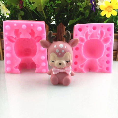 3D Sika Deer Silicone Mold For Mousse Cake Ice Cream Fondant DIY Baking Tool Reusable Animal Shape Antler Decor Mold