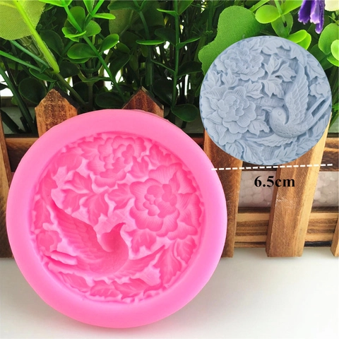 Stampo in Silicone per Torte con Rilievo di Uccelli e Fiori Tradizionale Peonia Fenice Fondente Cioccolato per Matrimonio DIY