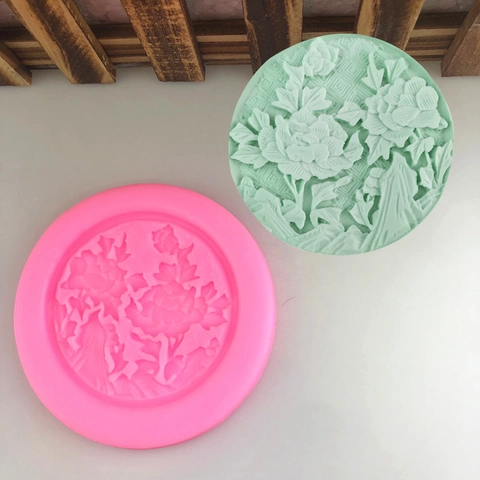 Peony Flower Round Silicone Mold 3D Relief Floral Pattern For Wedding Cake Decor Fondant Soap Plaster Clay DIY Craft Tool
