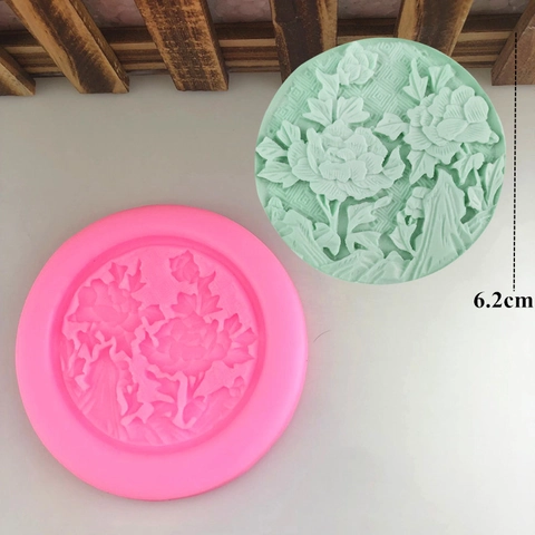 Peony Flower Round Silicone Mold 3D Relief Floral Pattern For Wedding Cake Decor Fondant Soap Plaster Clay DIY Craft Tool