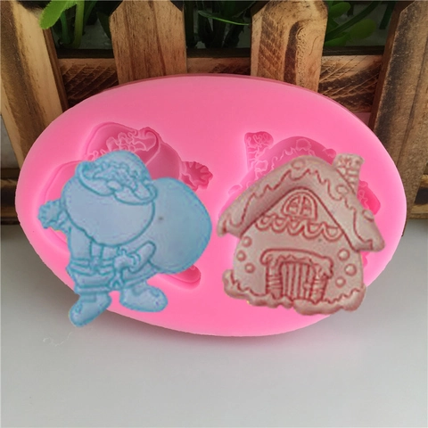 Christmas Santa Claus Gingerbread House Silicone Mold For DIY Fondant Chocolate Cake Decorating Baking Tools Mold Pink