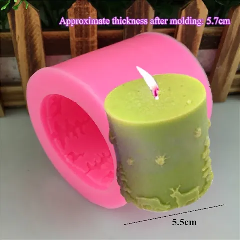 Christmas Reindeer Cedar Cylindrical Silicone Mold For DIY Handmade Scented Candle Soap Fondant Cake Decoration Tool