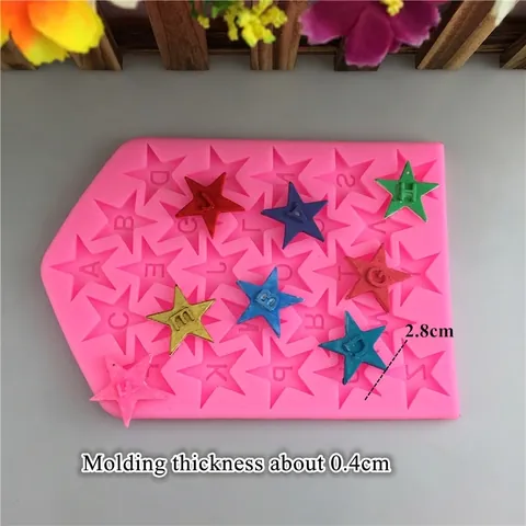 Molde de Silicona con Forma de Estrella y 26 Letras Inglesas Rosa Herramientas de Decoración de Pasteles DIY Manualidades