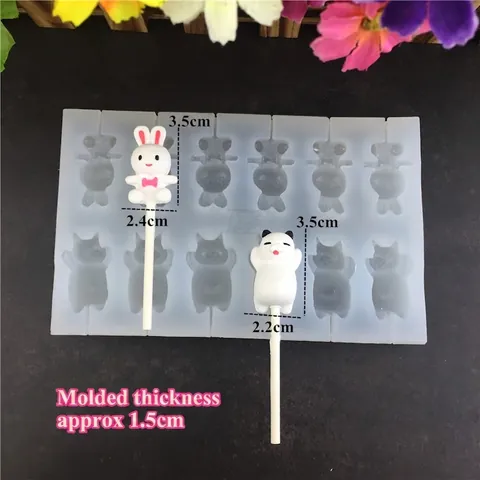Molde de Piruleta de Silicona de Animales de Dibujos Animados DIY Para Chocolate Dulces Pastel Fondant Herramienta de Horneado Forma de Conejo Oso