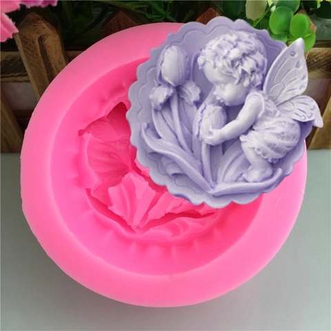 3D Angel Baby Kissing Flower Silicone Mold For DIY Handmade Soap Fondant Cake Baking Decorating Tool Chocolate Sugarcraft