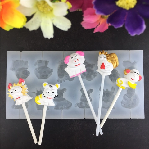 Silikonform 12 Sternzeichen Tiere Handgemacht Fondant Tortendeko Werkzeuge DIY Schokolade Lolli Süßigkeiten Backform