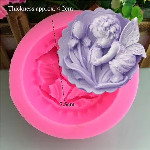 3D Angel Baby Kissing Flower Silicone Mold For DIY Handmade Soap Fondant Cake Baking Decorating Tool Chocolate Sugarcraft