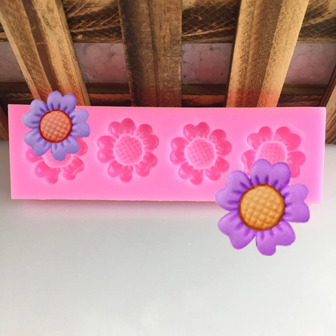 4 Kavitäten Blumenform Silikonform Rosa Fondant Schokolade Kuchen Dekorationswerkzeug DIY Handgemachte Backform