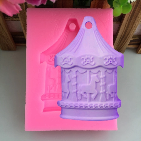 Carousel Horse Silicone Mold For Cake Decoration Plaster Fondant Craft Pink Fairground Style Baking Tool Home Decor