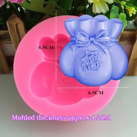 Stampo in Silicone a Forma di Sacchetto della Fortuna Con Fiocco e Carattere Fu per Torta Fondente Sapone Fatto a Mano Candele