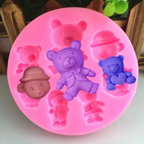 Molde de Silicona de Oso 3D Lindo para Decoración de Pasteles Chocolate Fondant Jabón DIY Multi Cavidad Rosa