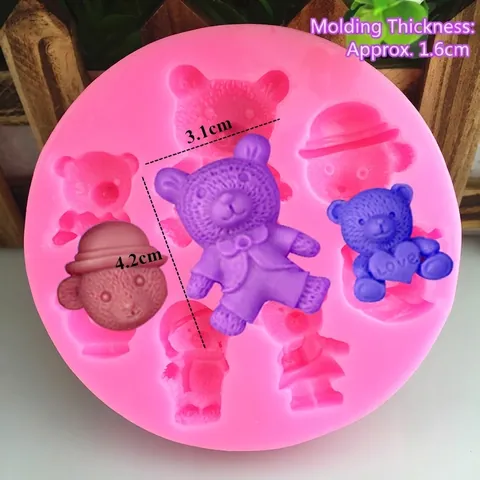 Molde de Silicona de Oso 3D Lindo para Decoración de Pasteles Chocolate Fondant Jabón DIY Multi Cavidad Rosa