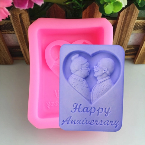 Stampo in Silicone a Rilievo a Cuore Happy Anniversary per Sapone Artigianale Fai-da-te Candela Cottura Decorazione Torte Matrimonio