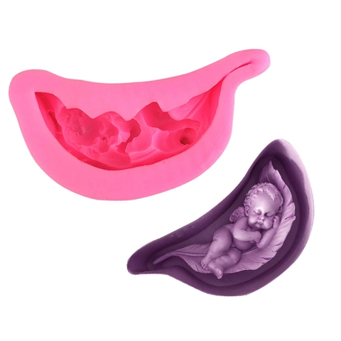 3D Schlafendes Baby Auf Feder Silikonform Für DIY Fondant Kuchen Schokolade Handgemachte Seife Aromatherapie Gips Rosa Backform