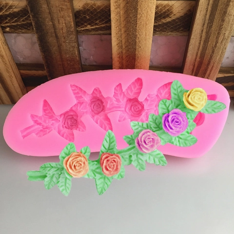 Rose Flower Leaf Garland Silicone Fondant Cake Mold Vine Flower Bouquet Design Baking Decoration Tool For DIY Sugar Craft