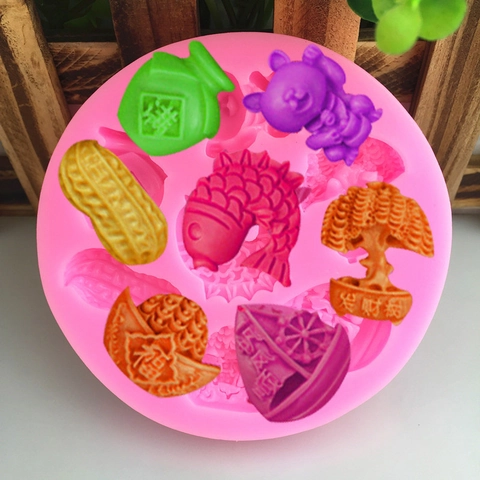 Chinesisches Neujahr Stil Silikonform Für Fondant Tortendeko Koi Fisch Glückskatze Barren Form DIY Handgemachte Backform