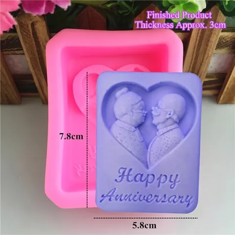 Stampo in Silicone a Rilievo a Cuore Happy Anniversary per Sapone Artigianale Fai-da-te Candela Cottura Decorazione Torte Matrimonio