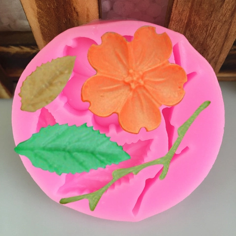 Stampo in Silicone Fiori di Prugno di Pesco Ramo Foglia per Fondant Cioccolato Argilla Dolci Fai da Te Decorazione Torte