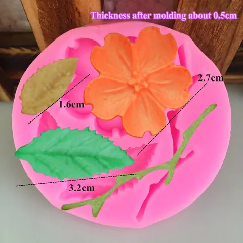 Stampo in Silicone Fiori di Prugno di Pesco Ramo Foglia per Fondant Cioccolato Argilla Dolci Fai da Te Decorazione Torte