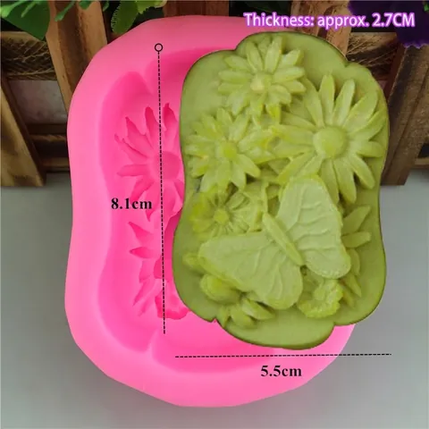 Butterfly Daisy Flower Silicone Mold For Handmade Soap Fondant Cake Decorating DIY 3D Relief Baking Tool Pink Silicone Mold