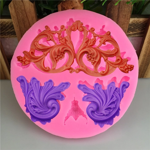 Barock Relief Blume Ranke Silikonform Symmetrisch Sugarcraft Fondant Tortenrand Dekoration DIY Backwerkzeug Rosa Silikonform