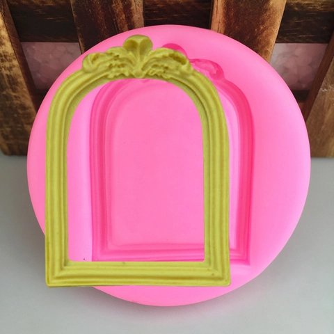 European Arch Picture Frame Shape Silicone Cake Mold Vintage Floral Relief Design Fondant Chocolate DIY Baking Mold Tool
