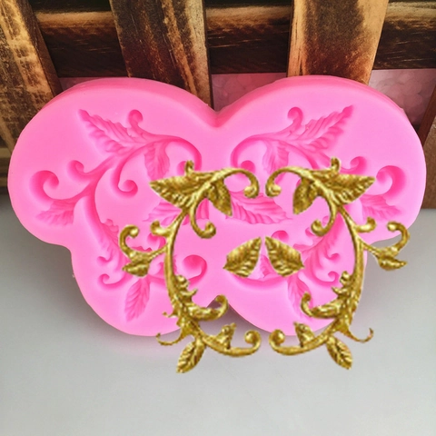 Vintage Barock Schnörkel Blatt Ranke Silikon Kuchenform Fondant Schokolade Ton DIY Backen Dekoration Rosa