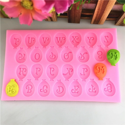 26 Uppercase English Letters Balloon Shape Silicone Mold Pink Alphabet Fondant Cake Chocolate Baking Decoration DIY Manual