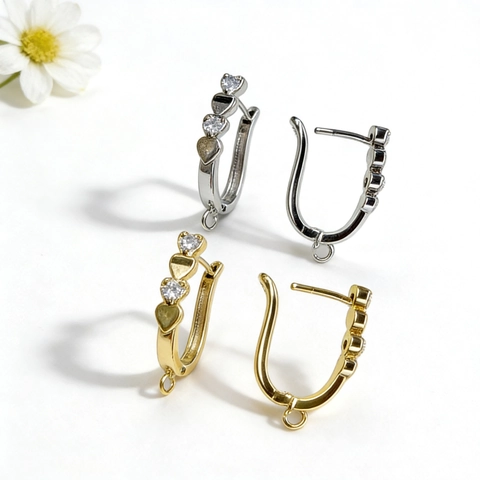 Ganci per Orecchini a Forma di U con Cuore in Ottone Accessori per Gioielli Fai-da-te Con Zirconia Placcati Oro Argento Donna