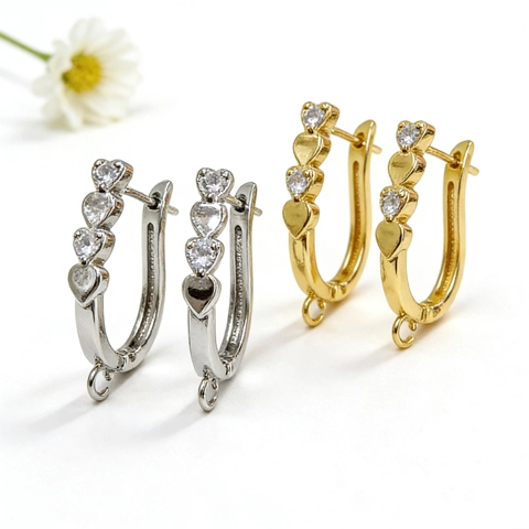 Ganci per Orecchini a Forma di U con Cuore in Ottone Accessori per Gioielli Fai-da-te Con Zirconia Placcati Oro Argento Donna