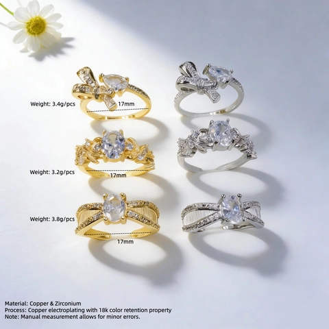 Französischer Vintage Kupfer Zirkonia Schleife Wassertropfen Offener Ring Für Damen Minimalist Streifen Einstellbar Schmuck