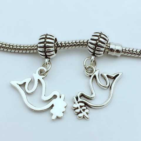 Retro Alloy Peace Dove Pendant Olive Branch Bird Charm Antique Silver DIY Jewelry Accessories Finding For Bracelet Women