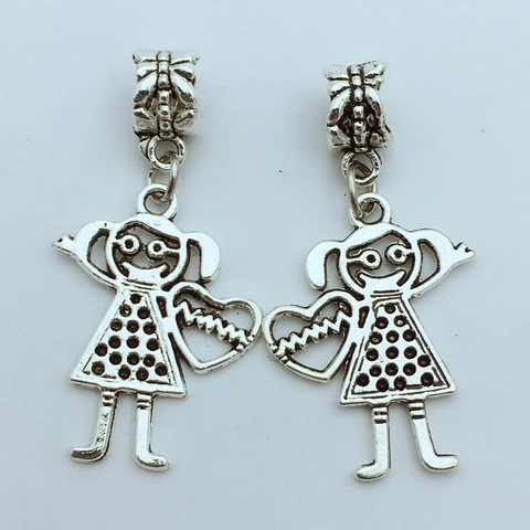 Vintage Silver Alloy Cartoon Little Girl With Glasses And Heart Charms For DIY Bracelet Necklace Jewelry Making Accessories
