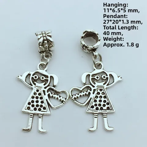 Vintage Silver Alloy Cartoon Little Girl With Glasses And Heart Charms For DIY Bracelet Necklace Jewelry Making Accessories