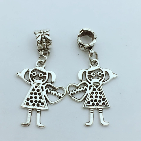 Vintage Silver Alloy Cartoon Little Girl With Glasses And Heart Charms For DIY Bracelet Necklace Jewelry Making Accessories