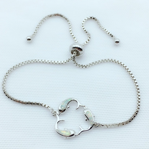 Adjustable Dolphin Bracelet Copper Base With Synthetic Opal Inlay Box Chain Slider Clasp Marine Style Jewelry For Women Gift