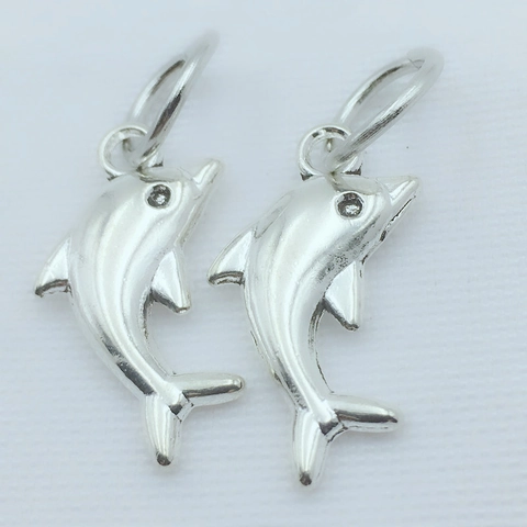 Vintage Alloy Silver Dolphin Pendant Only Without Chain Rhinestone Eye Metal Animal Charm For DIY Jewelry Making Accessories