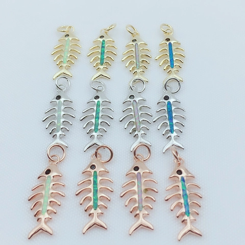 Creative Real Gold Plated Copper Fishbone Opal Pendant Necklace For Women Ocean Style Fish Bone Jewelry Accessories