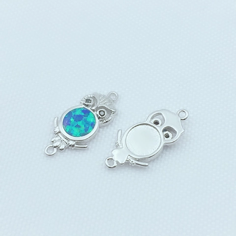 Gold Plated Copper Owl Synthetic Opal Inlaid Double Hole DIY Jewelry Connector Accessory Adjustable Box Chain Bracelet Women Jewelry